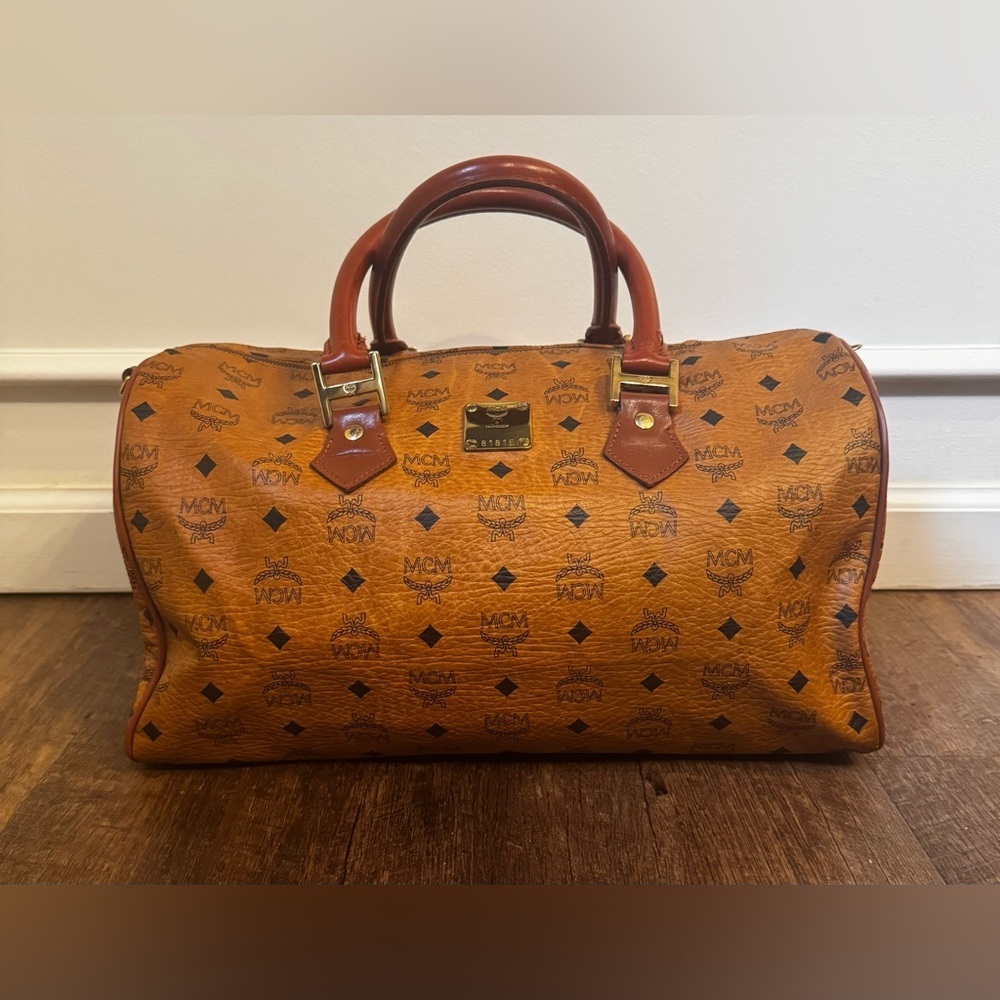 MCM Cognac Large Boston Bag with D Rings